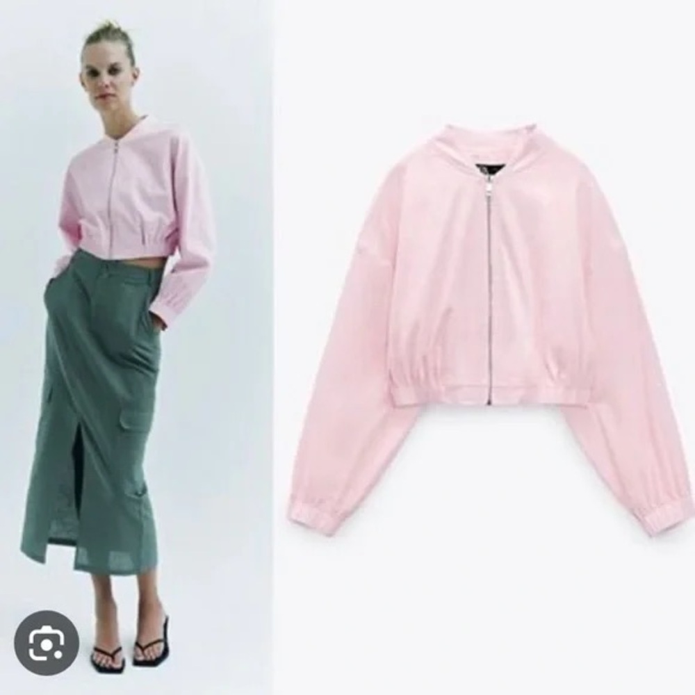 Zara pastel pink linen bomber jacket